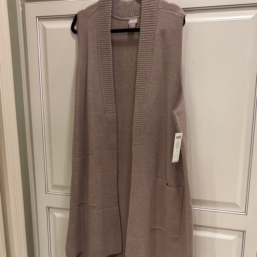 Chico's Taupe Knit Cardigan Vest